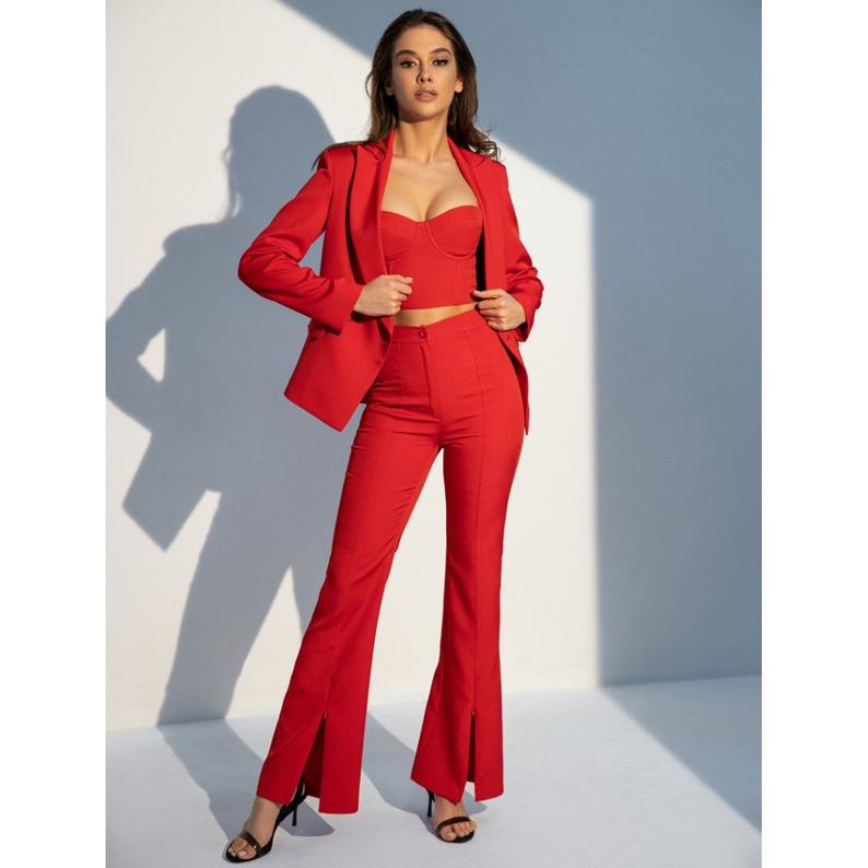 Costume blazer noir pour femme, tenue de travail, pantalon large, tenue de loisirs formelle (veste + pantalon) 