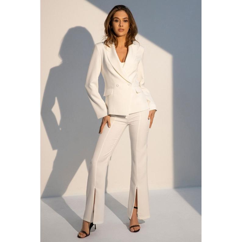 Costume blazer noir pour femme, tenue de travail, pantalon large, tenue de loisirs formelle (veste + pantalon) 