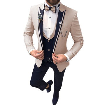 (Blazer+ Waistcoat + Trousers) Men's British Style Wedding Dress Party Senior Simple Suit 3-piece