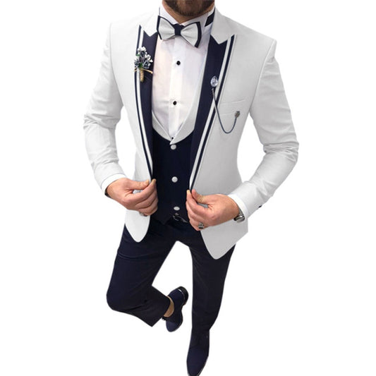 (Blazer+ Waistcoat + Trousers) Men's British Style Wedding Dress Party Senior Simple Suit 3-piece
