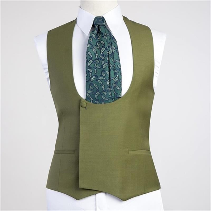 Costume 3 pièces vert à revers pointu et un bouton pour homme, costume de marié, blazer slim fit 