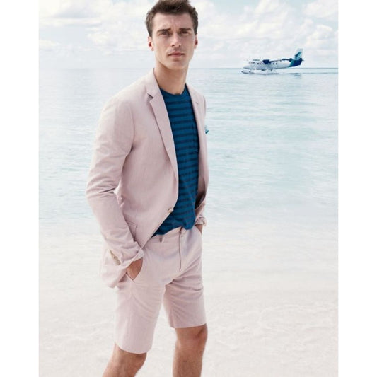 Pink Linen Beach Men Suit Short Pant Coat Pant Designs Slim Fit Tuxedo Prom Suits Custom Groom Blazer