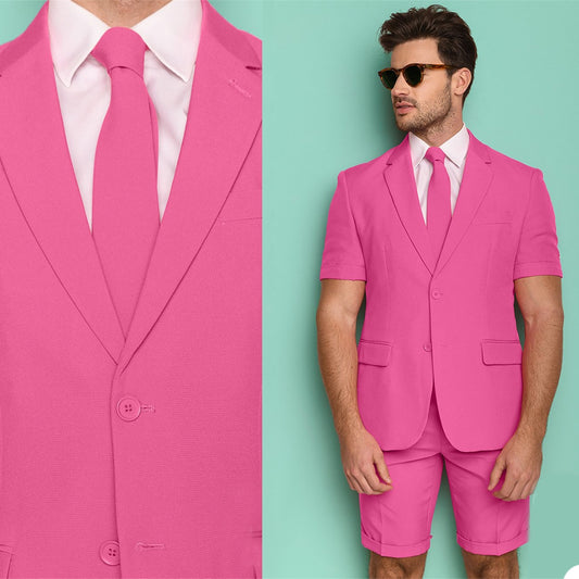Esmoquin corto rosa intenso para hombre, ideal para playa, verano, para novios, bodas, trajes de chaqueta y pantalones, para negocios, fiestas de graduación (chaqueta y pantalones). 