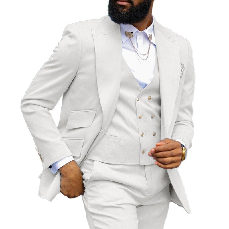 Costume italien pour homme avec gilet croisé et revers en pointe, smoking de mariage africain pour marié, 3 pièces, vêtements personnalisés