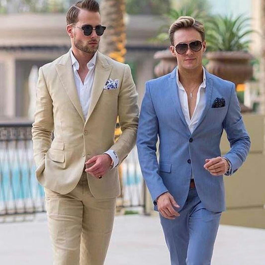 Ivory Men's Suits for Beach Wedding Groom Tuxedos Notched Lapel Two Pieces Groomsmen Wear Slim Fit Men Suits