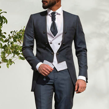 Custom Made Charcoal Men's Tailcoat Wedding Evening Dress Formal Tuxedo For Groom Groomsmen Costume Homme 3 Piece Set