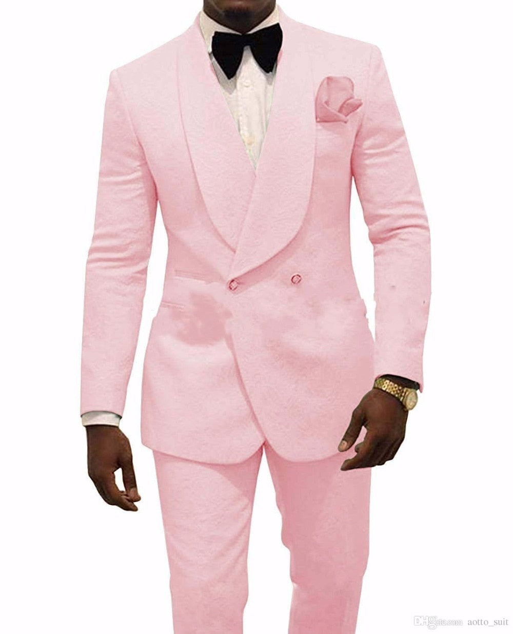 Men's Suit Burgundy Jacquard Formal 2 Pieces Slim Fit Double Breasted Prom Tuxedos Wedding Suits Blazer Pants