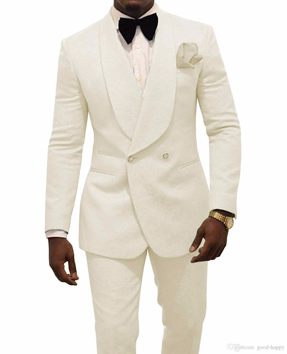 Men's Suit Burgundy Jacquard Formal 2 Pieces Slim Fit Double Breasted Prom Tuxedos Wedding Suits Blazer Pants