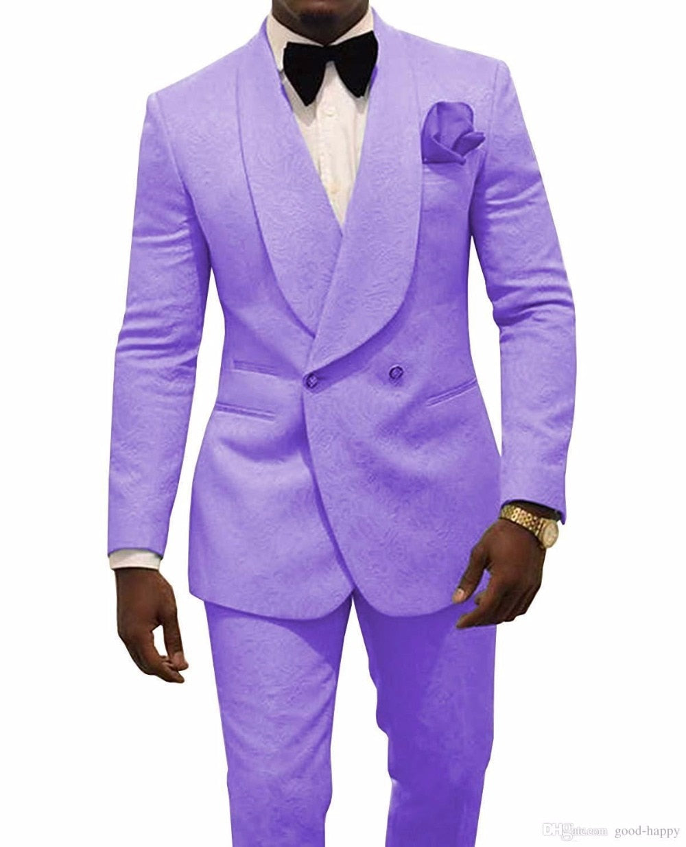 Men's Suit Burgundy Jacquard Formal 2 Pieces Slim Fit Double Breasted Prom Tuxedos Wedding Suits Blazer Pants