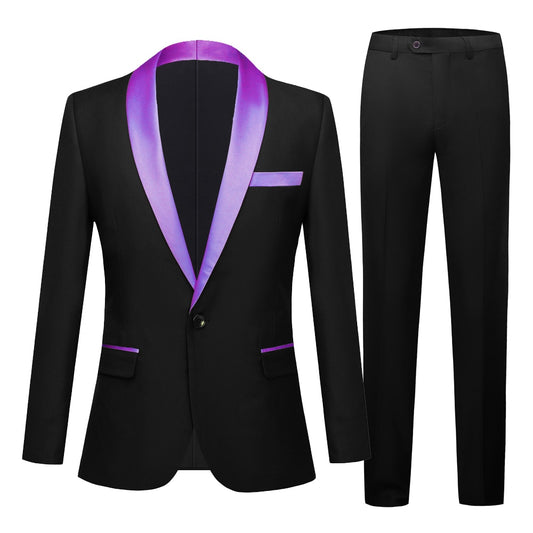 Jacket + Pants Color Lapel 2PCS Set Men's Casual Boutique Business Dress Wedding Groom Suit Blazers Trousers
