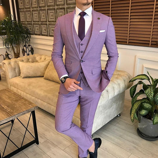 (Jacket+Pants+Vest) Tailor-Made Man Suit Slim Fit Purple 3 Piece Men Wedding Clothes Formal Party Costume Homme Made