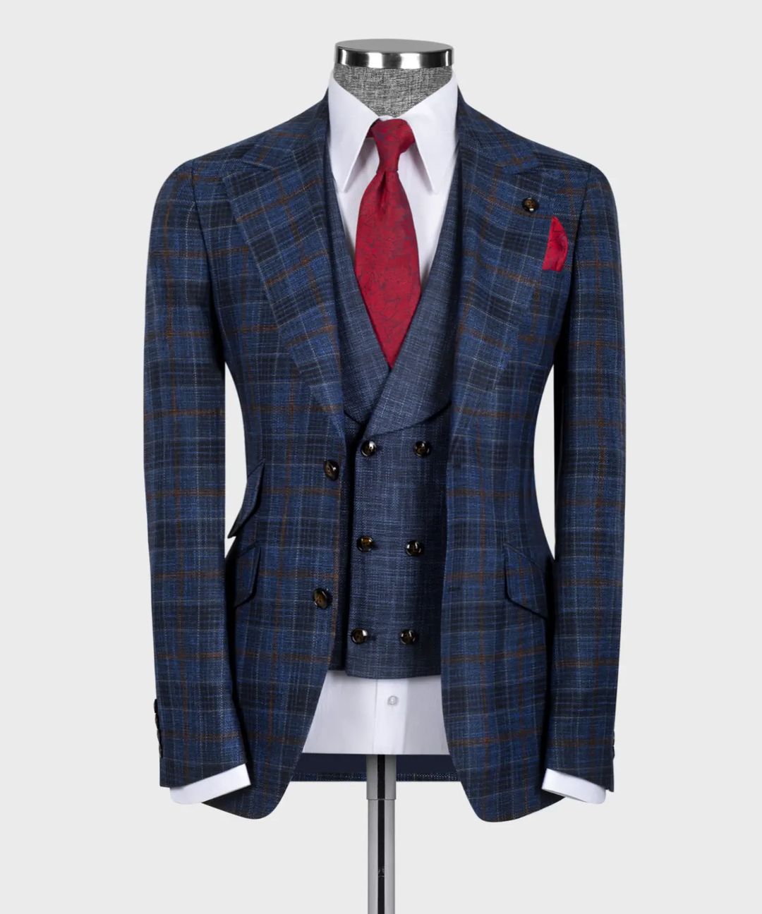 Men's Plaid Slim Fit 3-Piece Wedding Suit Tuxedo for Prom