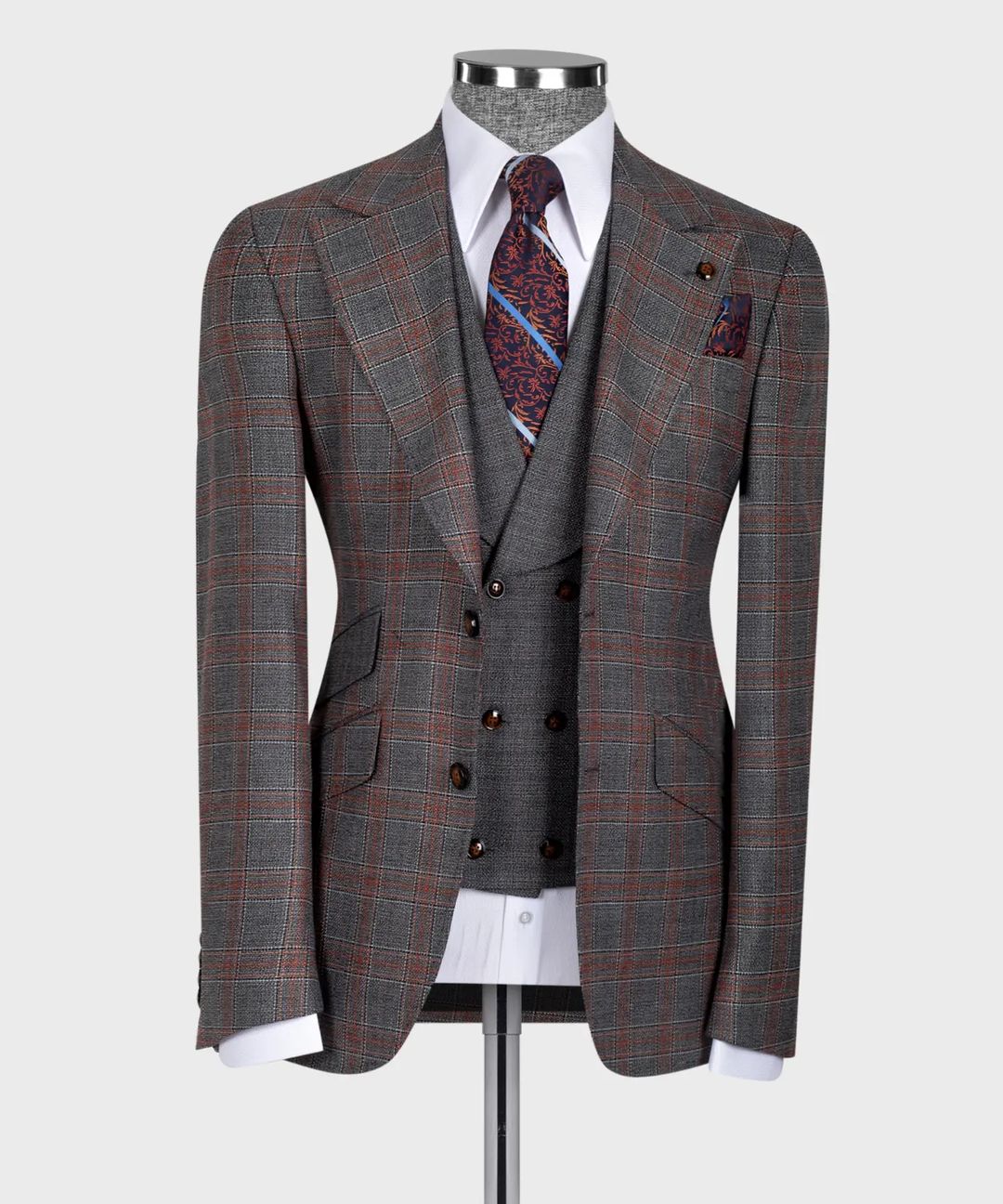 Men's Plaid Slim Fit 3-Piece Wedding Suit Tuxedo for Prom