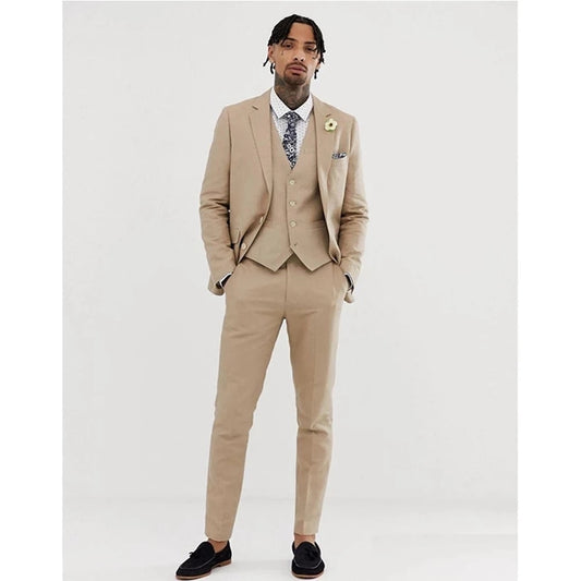 Conjunto de traje caqui de 3 piezas para hombre, para negocios, boda, novio, graduación, esmoquin, chaqueta, chaleco y pantalones, fiesta formal, conjuntos de blazer a medida. 