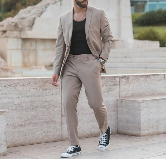Khaki Notch Lapel Two Buttons Slim Fit Formal Men Suits Wedding Custom Tuxedos For Bridegroo 2 Pieces Jacket+Pants Costume Homme