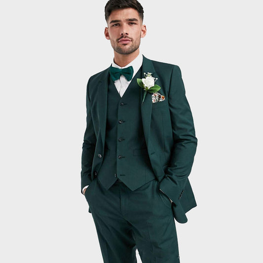 Dark Green Men's suit Tuxedos Groomsmen Best Man Suits 3 Pieces Wedding Party Suits (Blazer+Pants+Vest) Costume Homme