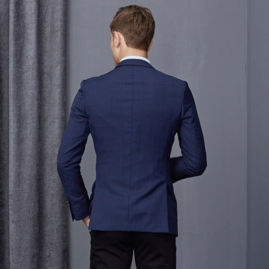 Casual Stylish Blue Slim Fit Men Prom Suit Wedding Suits Blazer Costume Homme 2 Pcs (Jacket+Pants+Tie)