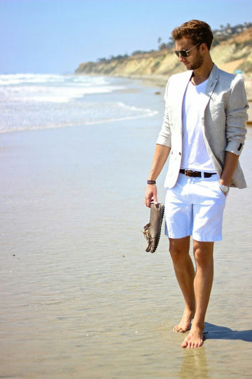 Casual Summer Men Suits Linen Coat With Short Pant Slim Fit 2 Pieces Tuxedo Terno Blazer (Jacket+Pant)