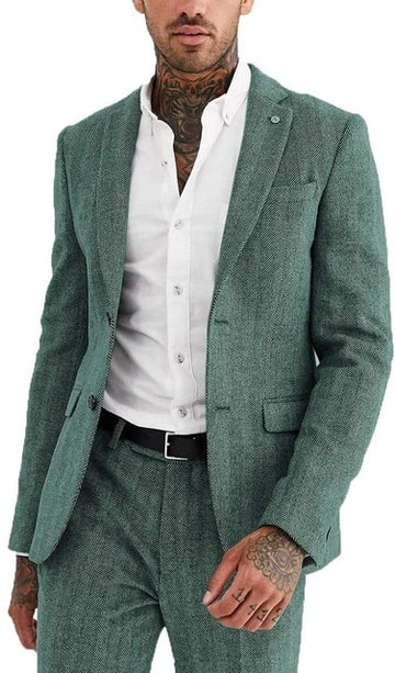 Casual Tweed Men Suits Costume Homme Groom Tuxedos Wedding Slim Fit 2 Pieces Blazer(Jacket+Pants)