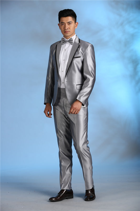 Grey Beige Performance Men Suit Slim Fit 2 Blazer Costume Stage Tuxedo