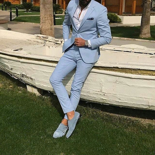 Coat Pants Designs Blue Men Suits for Wedding Casual Man Blazers Slim Fit Costume Homme Custom Terno 2 Pieces