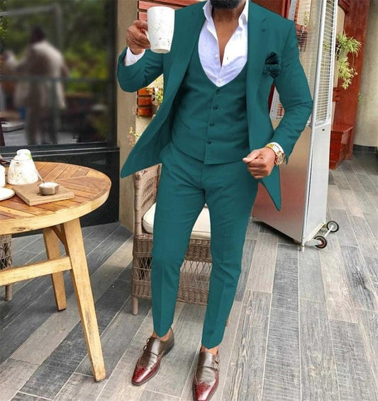 Colorful Men Suits 3 Pieces Business Groom Jacket Tuxedos Blazer Suits For Wedding Prom Evening (Jacket+Vest+Pants)