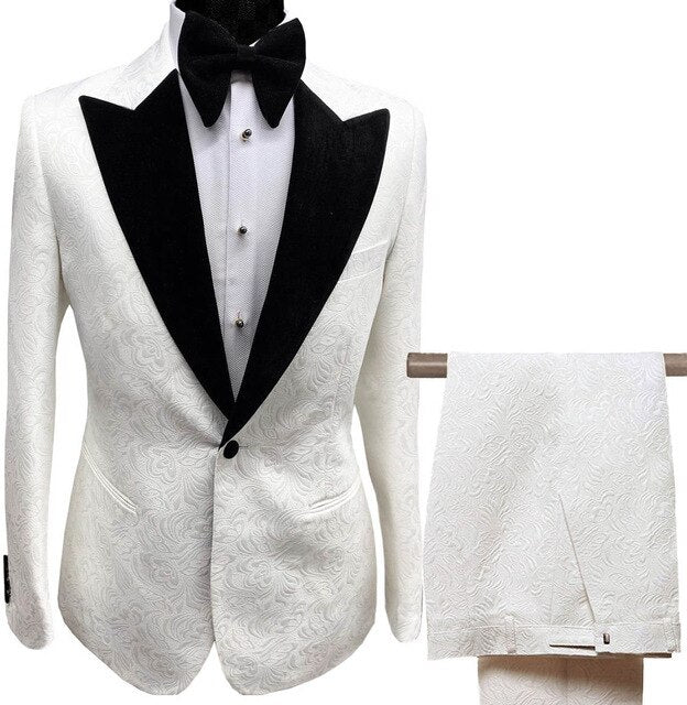 Costume Colorful Men Suits 2 Pieces Slim Fit Printed Suit Groom Jacket Tuxedos for Wedding Dress Evening(Blazer+Pants)