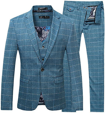 Costume Homme Men 3 Pieces Plaid Suit Set Modern Fit Jacket Tux Blazer Vest Pants Terno Masculino Slim Fit Blazer