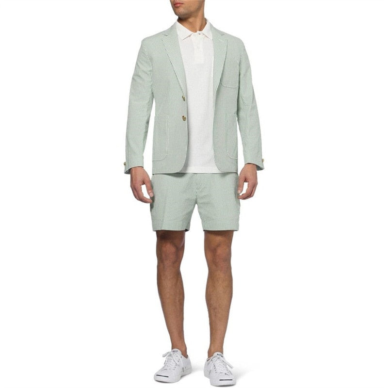 Design 2 Piece Summer Green Suits (Blazer+Short Pant) Wedding Business Suit Notched Lapel Two Buttons Casual Men's Suit