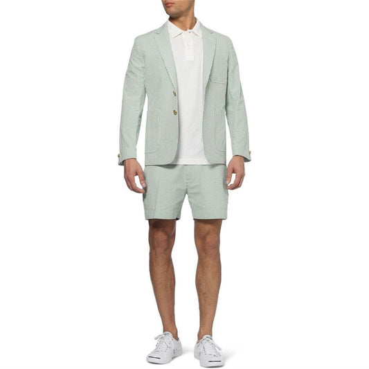 Design 2 Piece Summer Green Suits (Blazer+Short Pant) Wedding Business Suit Notched Lapel Two Buttons Casual Men's Suit