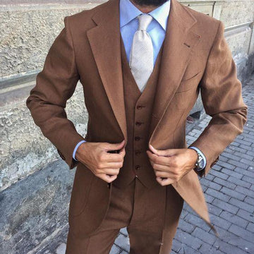 Design Brown Man Work Suit Groom Tuxedos Notch Lapel Men Business Suits Wedding Dress Suit Sets (Jacket+Pants+Vest+Tie)