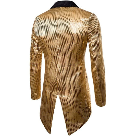 Costume Homme Men Sequin Tailcoat Swallowtail Suit Jacket Party Show Dress Terno Tuxedo
