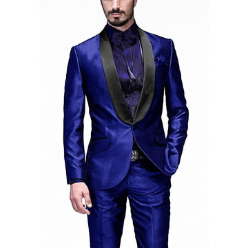 Design Men Suits Shiny Groom Tuxedos Shawl Black Lapel Groomsmen Wedding Best Man 2 Pieces (Jacket+Pants+Tie)