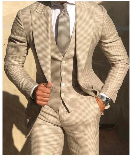 Design Plaid Checkered Men's 3 Piece Set Wedding Party Gentleman Suits Summer Blazers(Jacket+Pants+Vest)