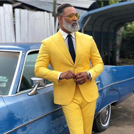 Design Yellow Slim Fit Suits Plus Size Wedding Suits Men Tuxedos Two Button Blazers Two Pieces (Jacket+Pants)