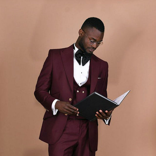 Designs Burgundy Men Suits Slim Fit 3 Piece Tuxedo Prom Wedding Suits Custom Made Groom Blazer Terno Masculino