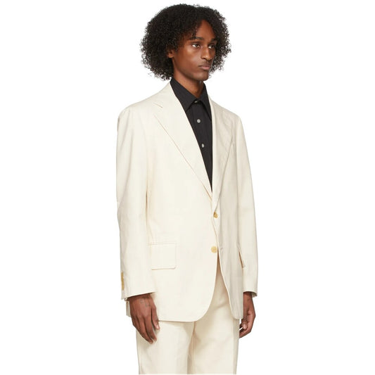 Trajes de hombre color marfil con solapa plana, dos botones, para boda, blazer con bolsillo de ribete, 2 piezas 