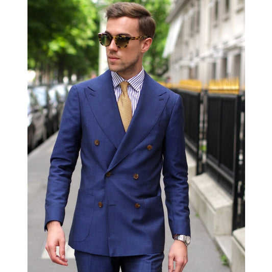 Navy Blue Men Suits for Wedding Groom Tuxedo 2 Pieces Solid Color Homme Jacket Pants Slim Fit Business Prom Party Wear