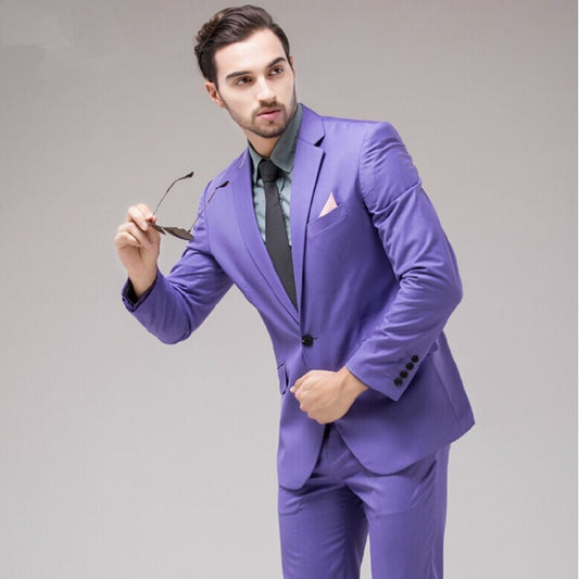 Purple Men Suit  Slim Fit Tuxedo Groom Prom Wedding Pary Suits Terno Masuclino 2 Pieces ( Blazer+Pants )