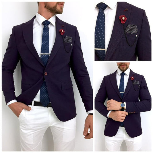 Light Blue Jacket White Pant Men Suits Costume Homme Slim FIt Wedding Groom Tuxedos Terno Slim Fit 2 Pcs