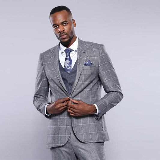 Light Gray Men Suit Tailor-Made 2 Pieces Blazer Pants Plaid One Button Formal Business Causal Party Host Tailored