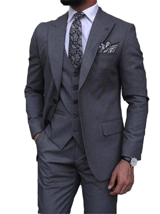Light Gray Men Suits 3 Pieces Business Blazer Vest Pants Single Breasted Wedding Groom Formal Work Party Causal Tailored