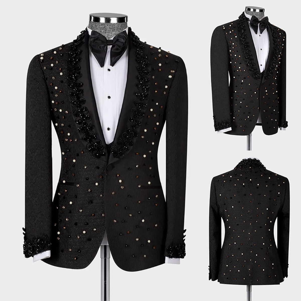 Luxury Men Suit Tailor-Made One Piece Blue Blazer Tuxedo One Button Jacket Appliques Beaded Slim Fit Wedding Groom Prom Tailored