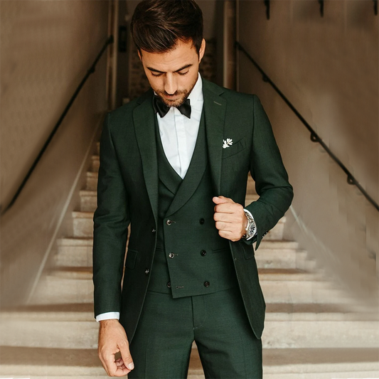 Suit Army Green Groom Tuxedos Party Suit Slim Fit Business Casual Jacket Sets 3 Piece （Blazer + Vest + Pants）
