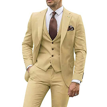 Suit Groom Tuxedos Jacket Sets Notched Lapel 3 Piece (Blazer + Vest + Pants) Slim Fit