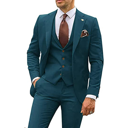 Suit Groom Tuxedos Jacket Sets Notched Lapel 3 Piece (Blazer + Vest + Pants) Slim Fit