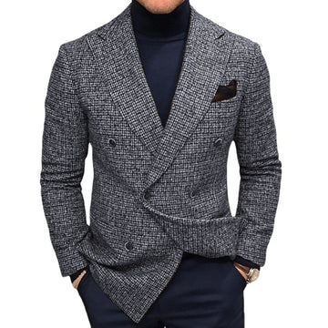 Men Classic Suit Jacket Solid Color Plaid Retro Two-button Business Casual Party Daily Jacket