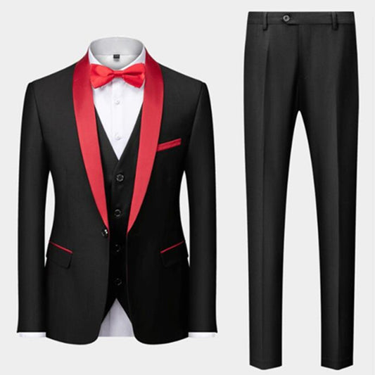 Men Color Block Collar Suits Jacket Trousers Waistcoat Business Casual Wedding Blazers Coat Vest Pants 3 Pieces Set