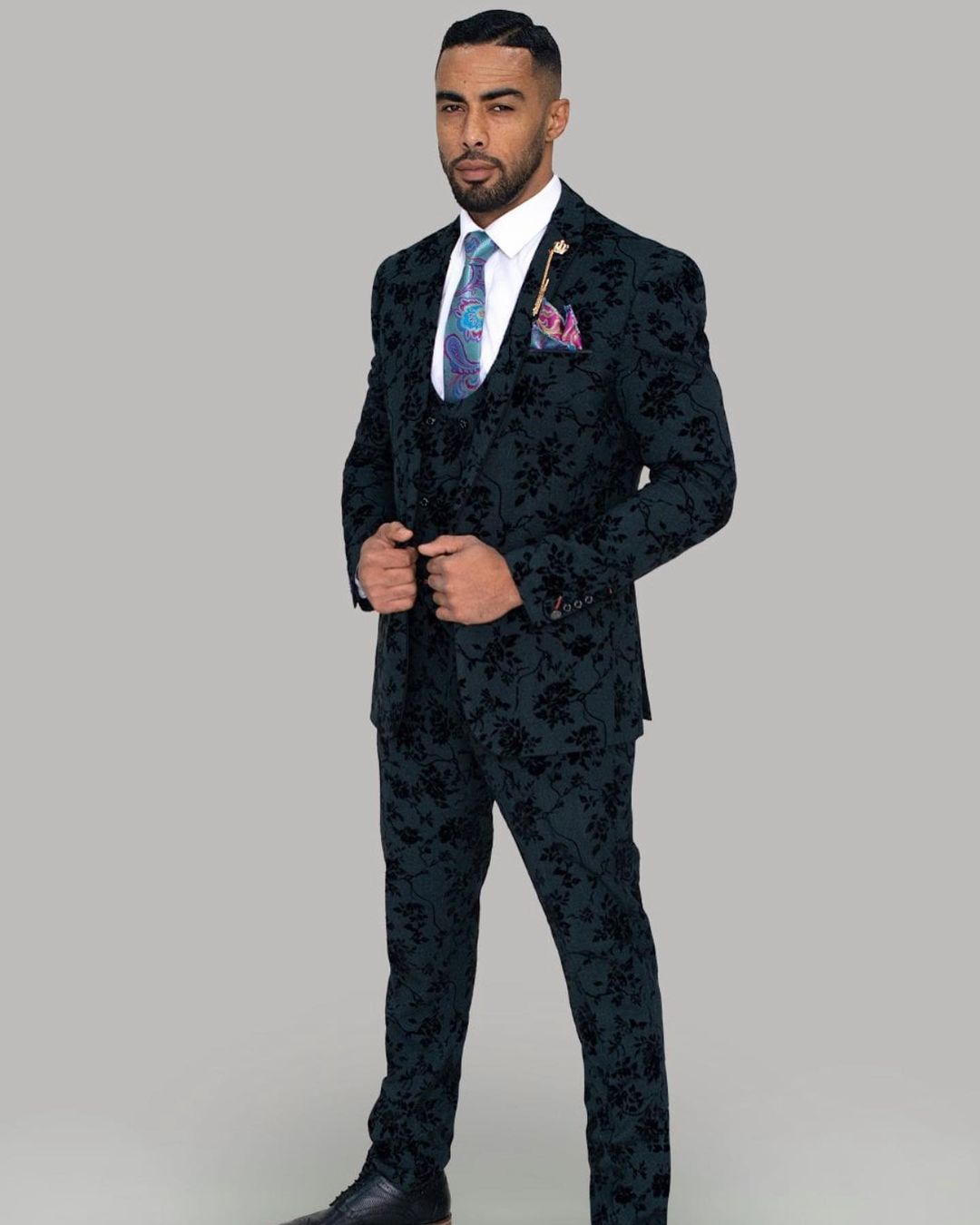 Men's Suit Fashion Dark Green Jacquard Slim 3 Pieces Formal Business Banquet Groom Wedding Dress(Jacket+Pants+Vest