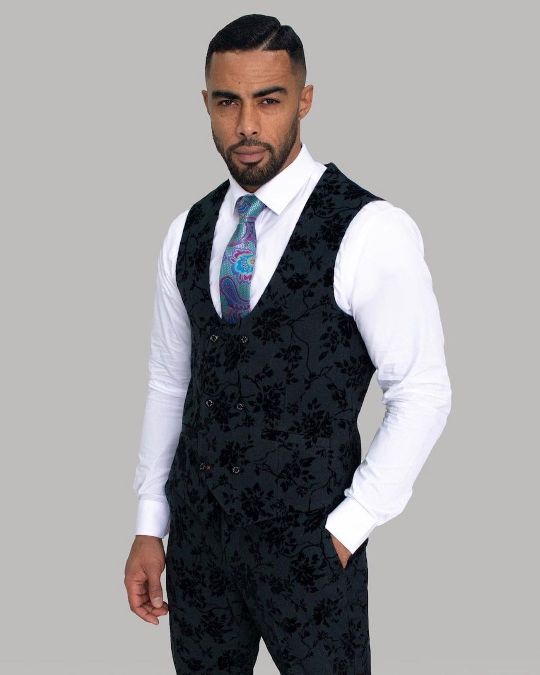 Men's Suit Fashion Dark Green Jacquard Slim 3 Pieces Formal Business Banquet Groom Wedding Dress(Jacket+Pants+Vest